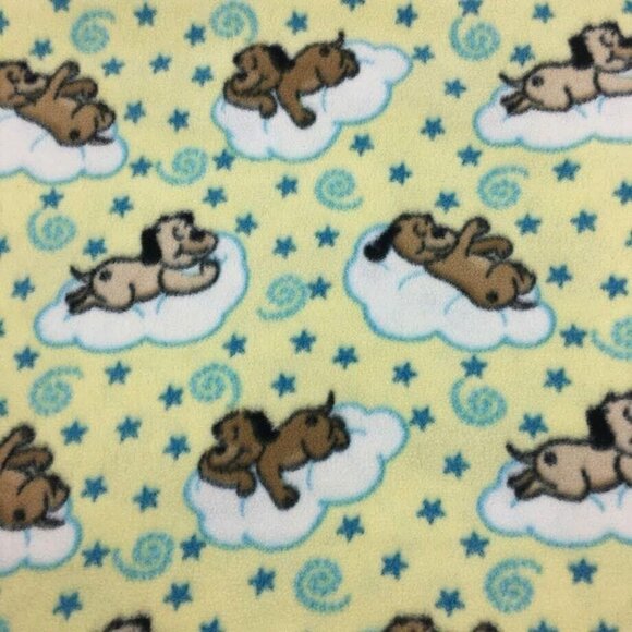 Baby Blanket Throw Dogs Clouds Satin Trim Cover Nursery Yellow - Picture 2 of 3